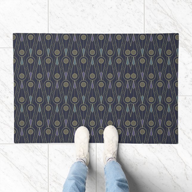 Art Deco pattern with geometric shapes in gold Doormat (Indoor)