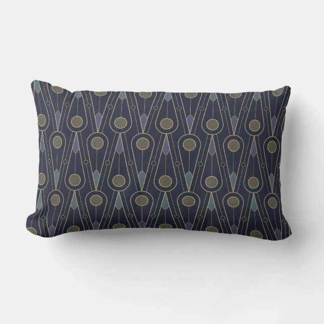 Art Deco pattern with geometric shapes in gold Lumbar Pillow (Front)