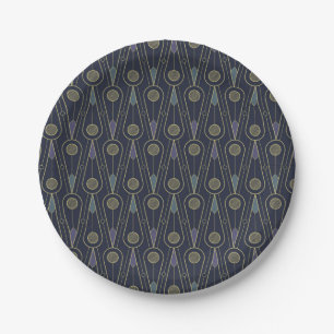 Art Deco pattern with geometric shapes in gold Paper Plates