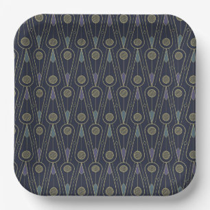 Art Deco pattern with geometric shapes in gold Paper Plates