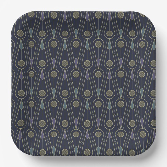 Art Deco pattern with geometric shapes in gold Paper Plates (Front)