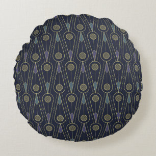 Art Deco pattern with geometric shapes in gold Round Pillow