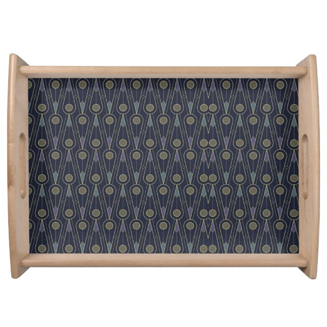 Art Deco pattern with geometric shapes in gold Serving Tray (Front)