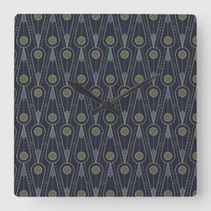 Art Deco pattern with geometric shapes in gold Square Wall Clock