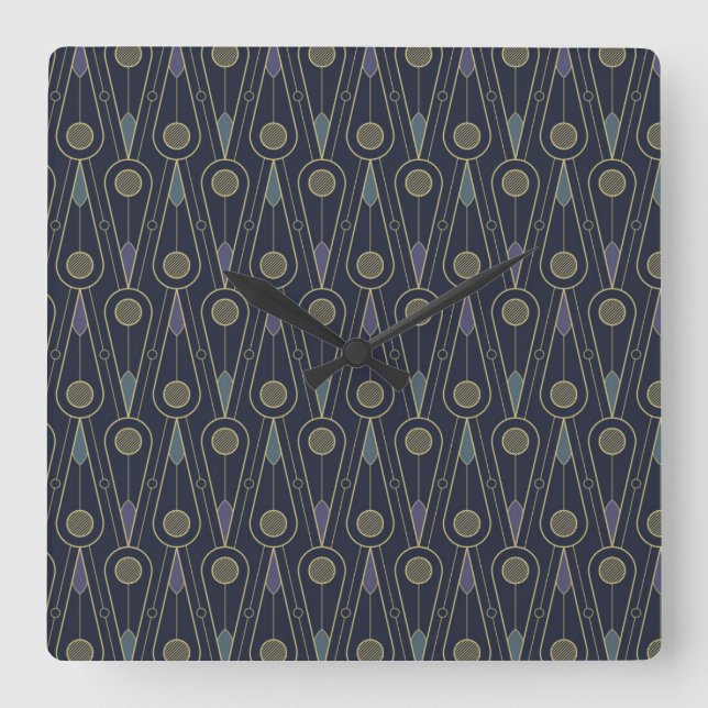 Art Deco pattern with geometric shapes in gold Square Wall Clock (Front)
