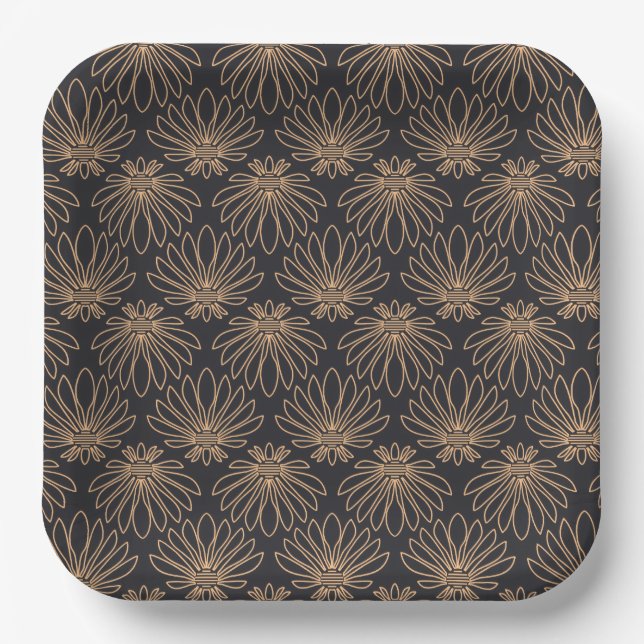 Art Deco pattern with gold floral motifs  Paper Plates (Front)
