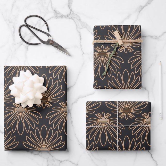 Art Deco pattern with gold floral motifs  Wrapping Paper Sheets (Front)
