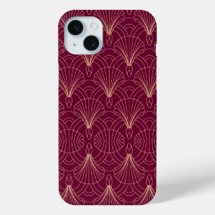 Art Deco pattern with gold geometric fan motifs iPhone 15 Plus Case