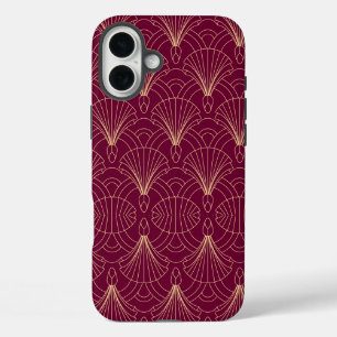 Art Deco pattern with gold geometric fan motifs iPhone 16 Plus Case