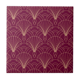 Art Deco pattern with gold geometric fan motifs Ceramic Tile