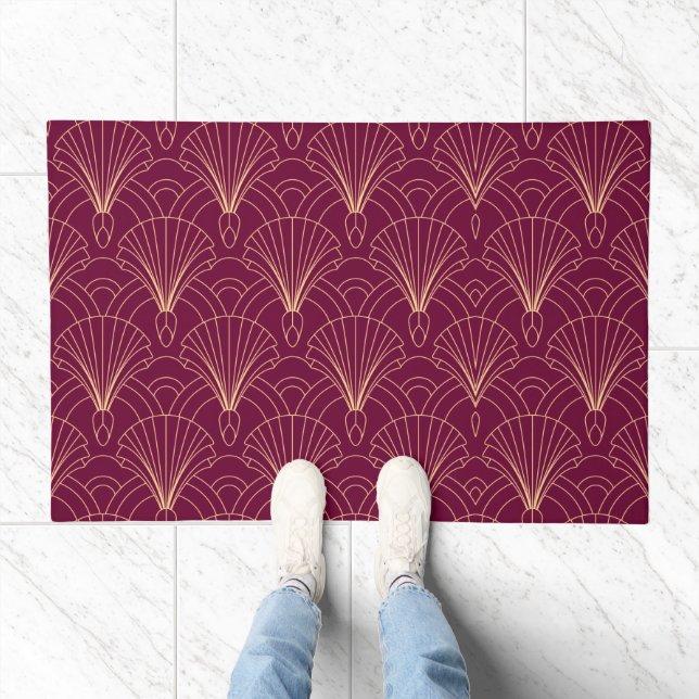 Art Deco pattern with gold geometric fan motifs  Doormat (Indoor)