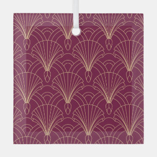 Art Deco pattern with gold geometric fan motifs Glass Ornament