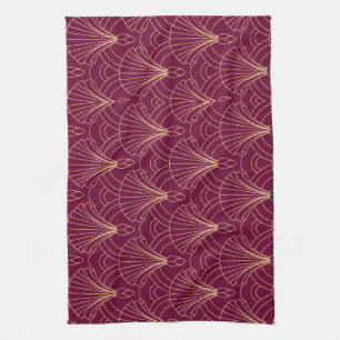 Art Deco pattern with gold geometric fan motifs  Kitchen Towel