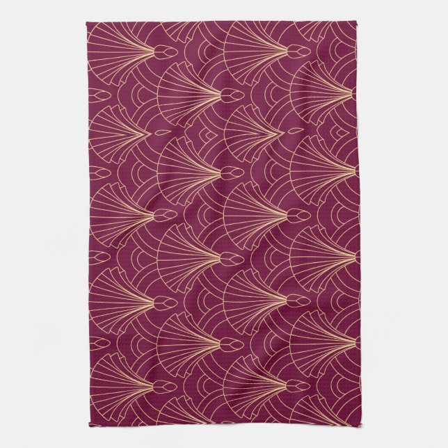 Art Deco pattern with gold geometric fan motifs  Kitchen Towel (Vertical)