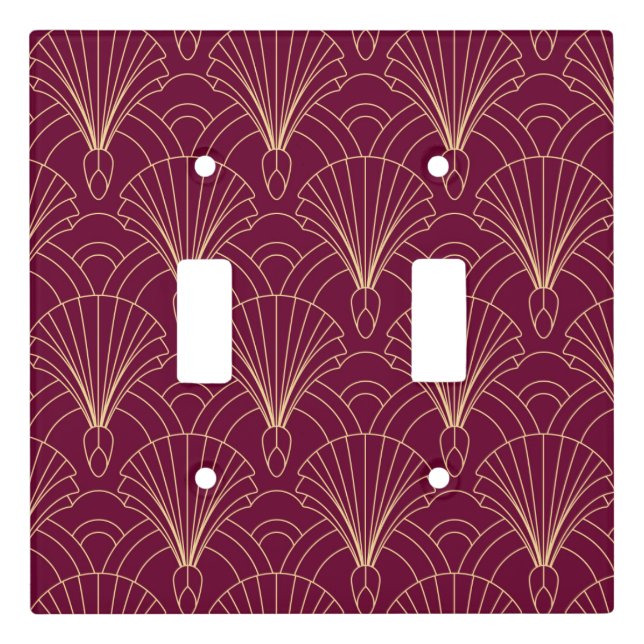 Art Deco pattern with gold geometric fan motifs  Light Switch Cover (Front)