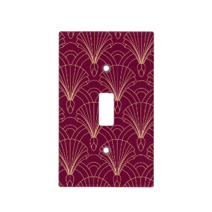 Art Deco pattern with gold geometric fan motifs Light Switch Cover