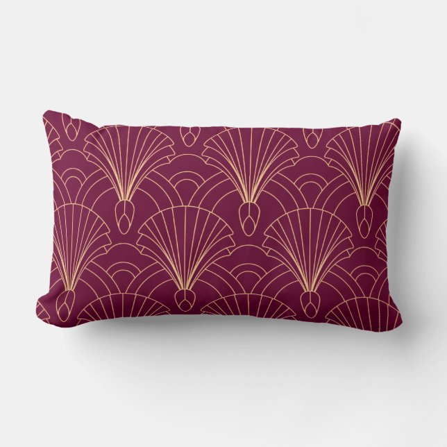 Art Deco pattern with gold geometric fan motifs  Lumbar Pillow (Front)