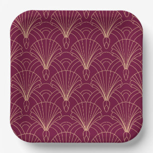 Art Deco pattern with gold geometric fan motifs Paper Plates
