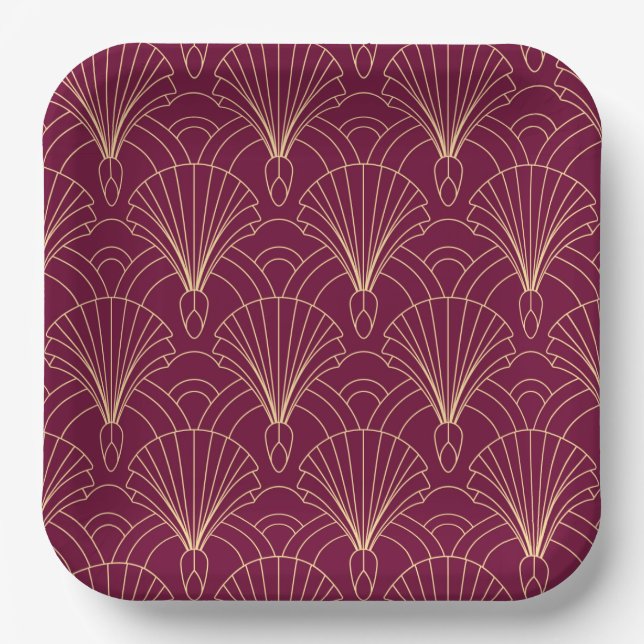 Art Deco pattern with gold geometric fan motifs  Paper Plates (Front)