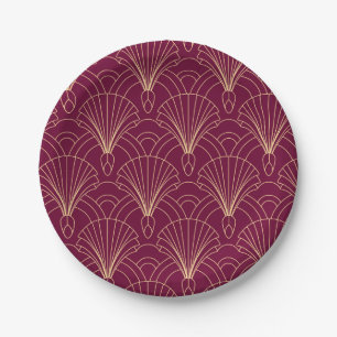 Art Deco pattern with gold geometric fan motifs Paper Plates