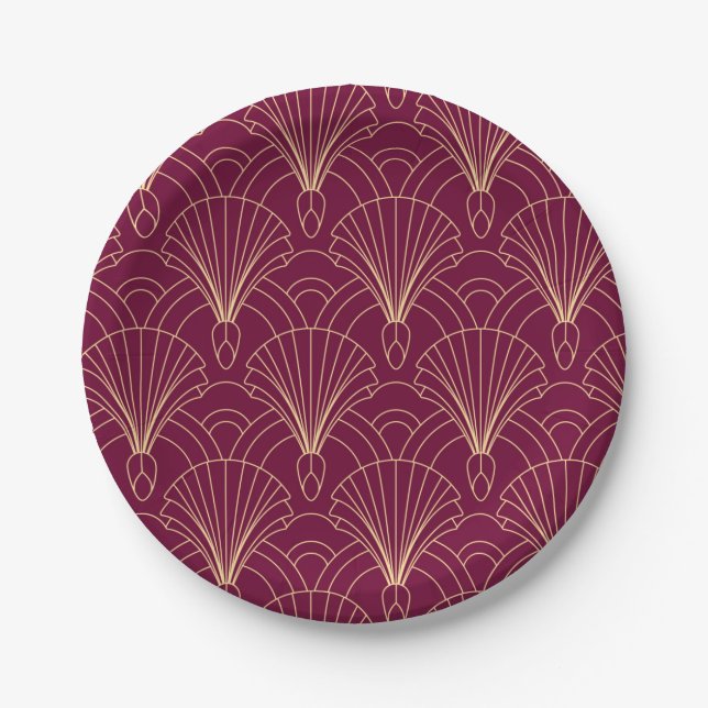 Art Deco pattern with gold geometric fan motifs  Paper Plates (Front)