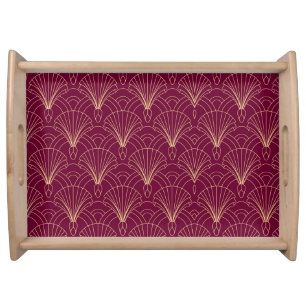 Art Deco pattern with gold geometric fan motifs  Serving Tray
