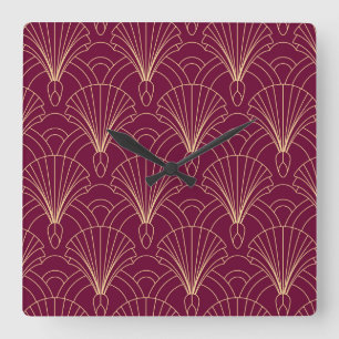 Art Deco pattern with gold geometric fan motifs  Square Wall Clock
