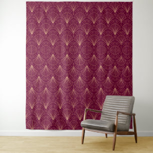Art Deco pattern with gold geometric fan motifs Tapestry