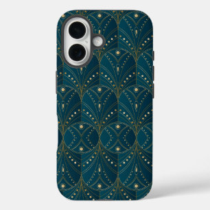 Art Deco pattern with gold geometric shapes iPhone 16 Case