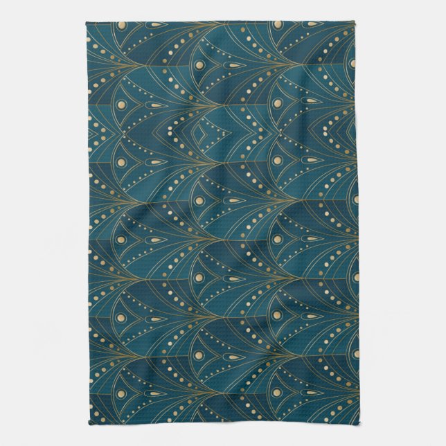Art Deco pattern with gold geometric shapes Kitchen Towel (Vertical)