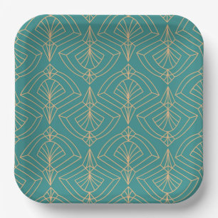 Art Deco pattern with gold geometric shapes Paper Plates