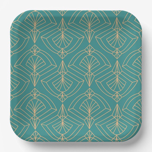 Art Deco pattern with gold geometric shapes  Paper Plates (Front)