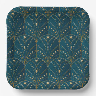 Art Deco pattern with gold geometric shapes Paper Plates