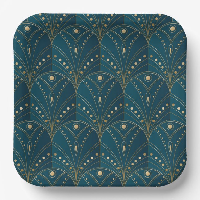 Art Deco pattern with gold geometric shapes Paper Plates (Front)