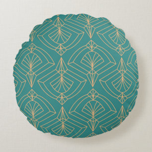 Art Deco pattern with gold geometric shapes Round Pillow