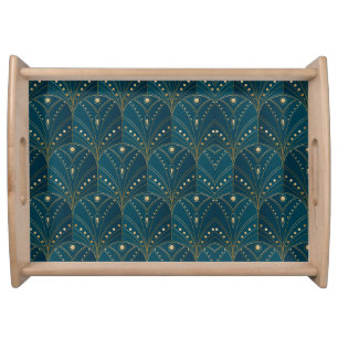Art Deco pattern with gold geometric shapes Serving Tray
