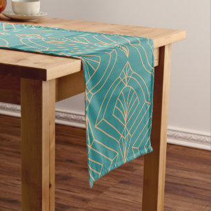 Art Deco pattern with gold geometric shapes Short Table Runner