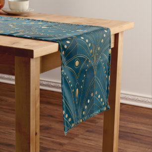 Art Deco pattern with gold geometric shapes Short Table Runner