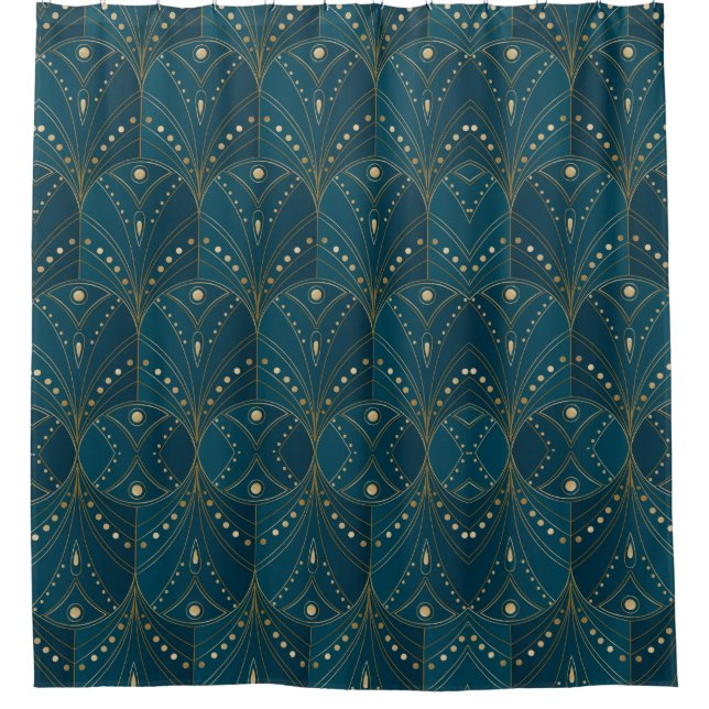Art Deco pattern with gold geometric shapes Shower Curtain (Front)