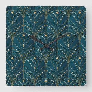 Art Deco pattern with gold geometric shapes Square Wall Clock