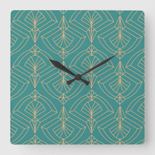 Art Deco pattern with gold geometric shapes Square Wall Clock