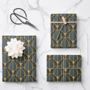 Art Deco pattern with gold geometric shapes Wrappi Wrapping Paper Sheets