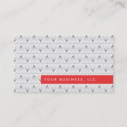 Customizable Art Deco Pattern with Red Bar Business Card Design