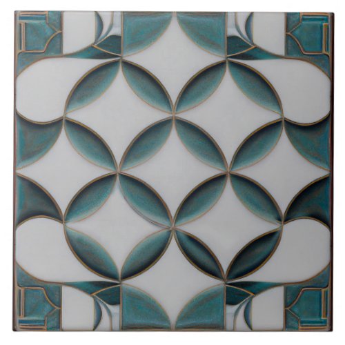 Art Deco Patterned Azul Blue Decor Art Nouveau Ceramic Tile