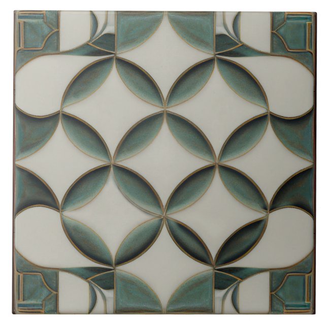 Art Deco Patterned Green Wall Decor Art Nouveau Ceramic Tile (Front)