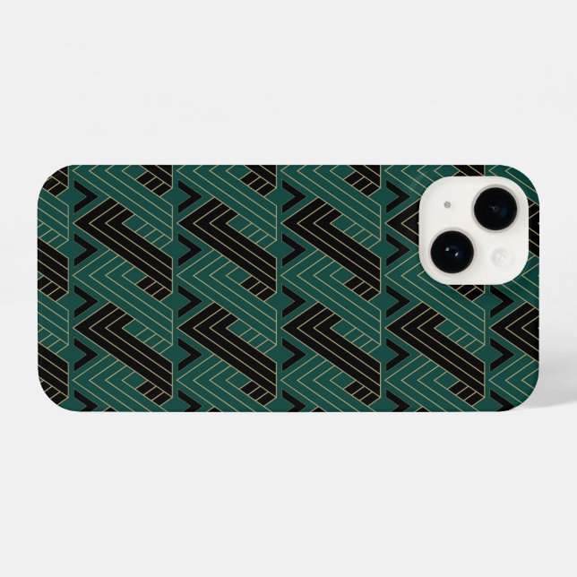 Art Deco Patterns Green Ribbons iPhone Case (Back Horizontal)
