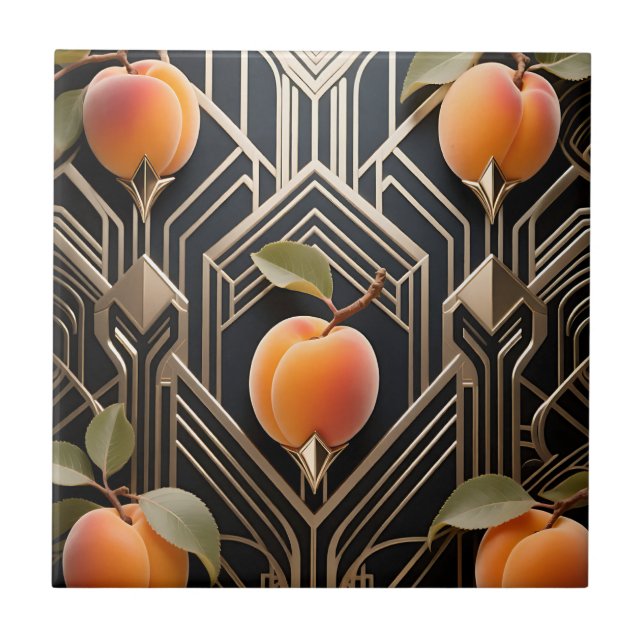 Art Deco Peach Pattern Ceramic Tile (Front)