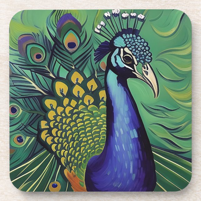 Art Deco Peacock Coaster Set (Front)