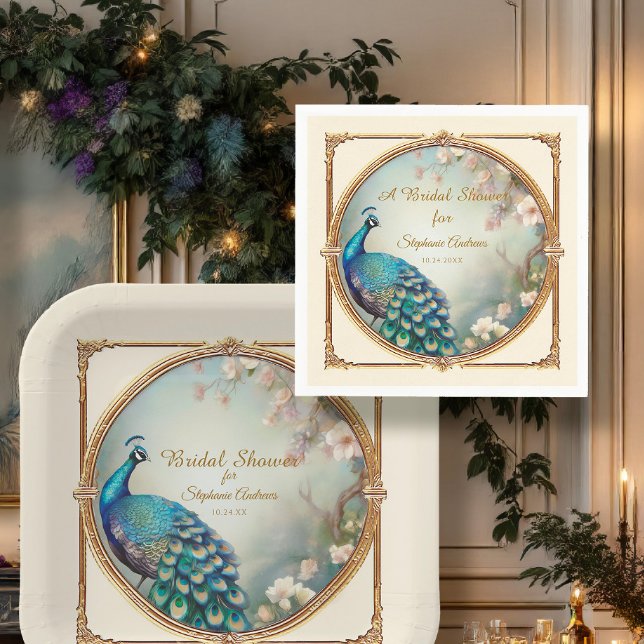 Art Deco Peacock Elegant Flower Bridal Shower Napkins (Creator Uploaded)