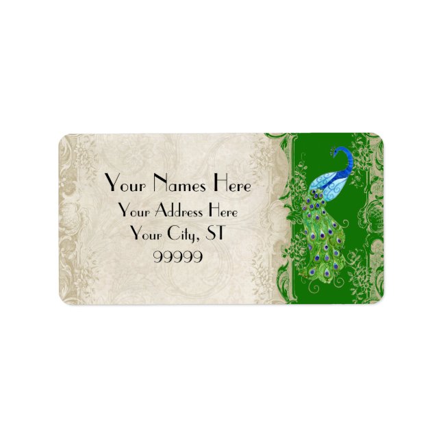 Art Deco Peacock Emerald Green Matching Shipping Label (Front)